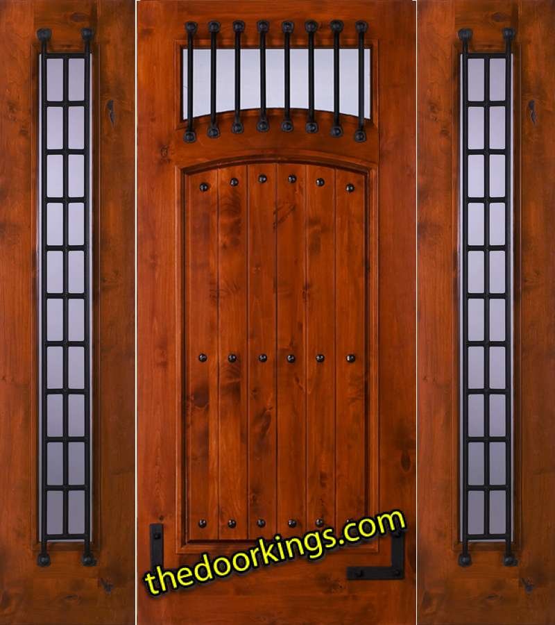 sw64 knotty alder wood door with two sw51 sidelites